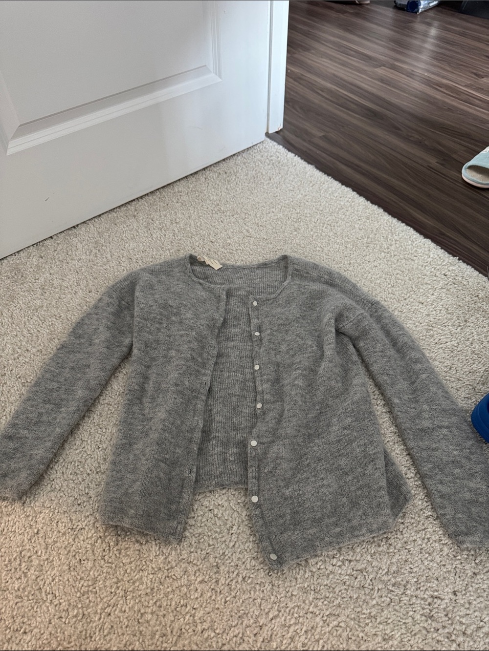 Sezane Gray Women's Crewneck Button Cardigan Sweater